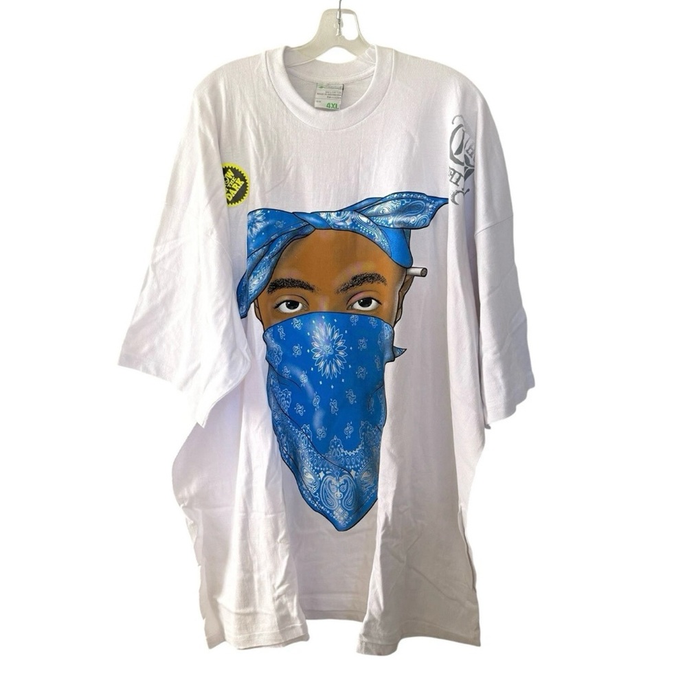Vintage Tupac 2PAC Shakur Menโs Rap T Shirt White Bandana Thug Life Glow N Dark